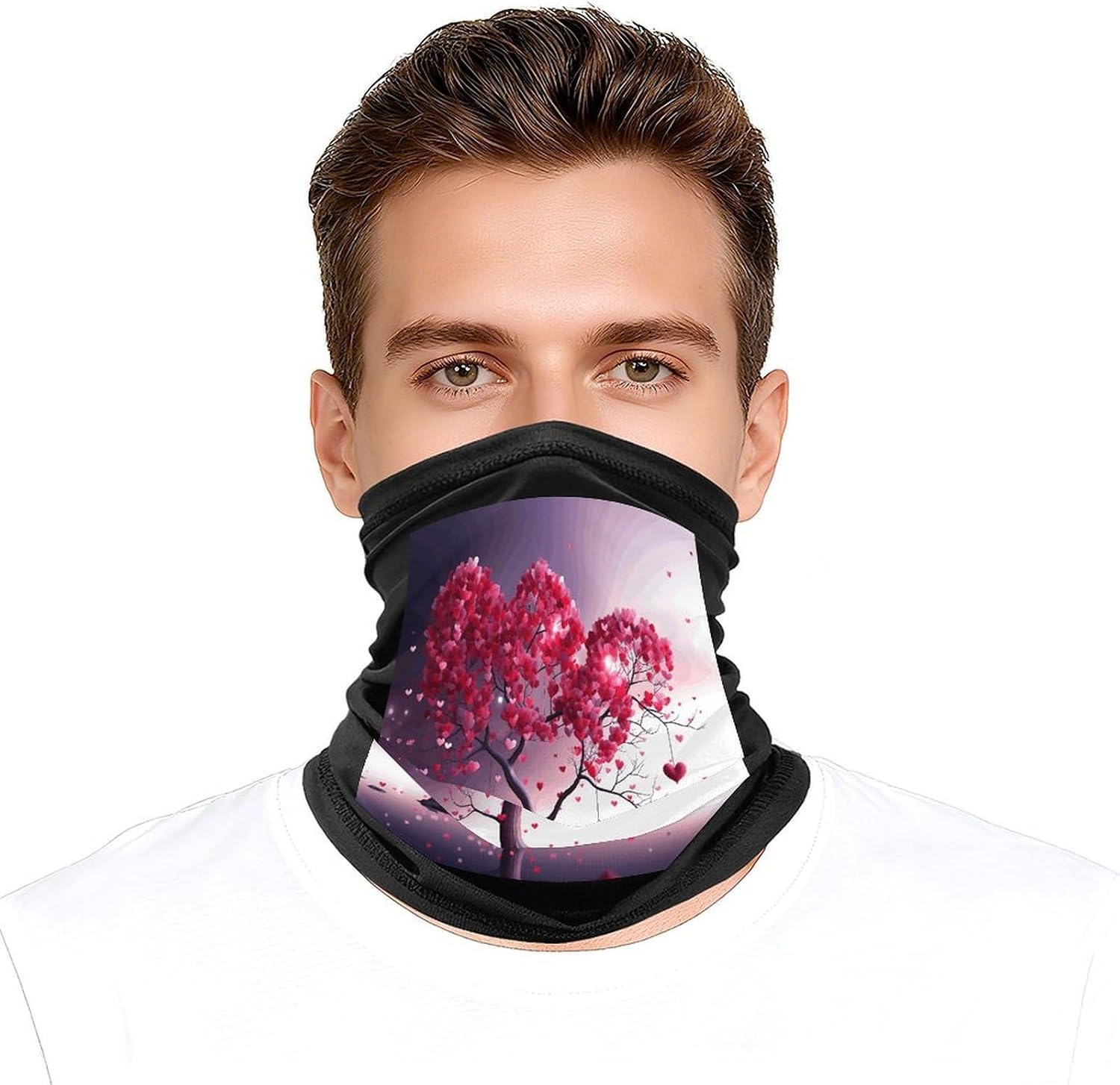 Romantic Hearts Leaves Tree Face Mask for Men Women,Neck Gaiter Sunscreen Breathable,Face Cover for Skiing Fishing Hiking Cycling