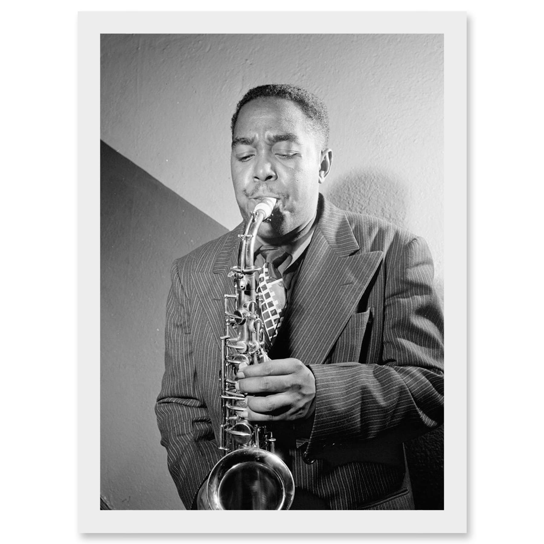 Artery8 Sax Jazz Legend Bird Charlie Parker Black & White A4 Artwork Framed Wall Art Print