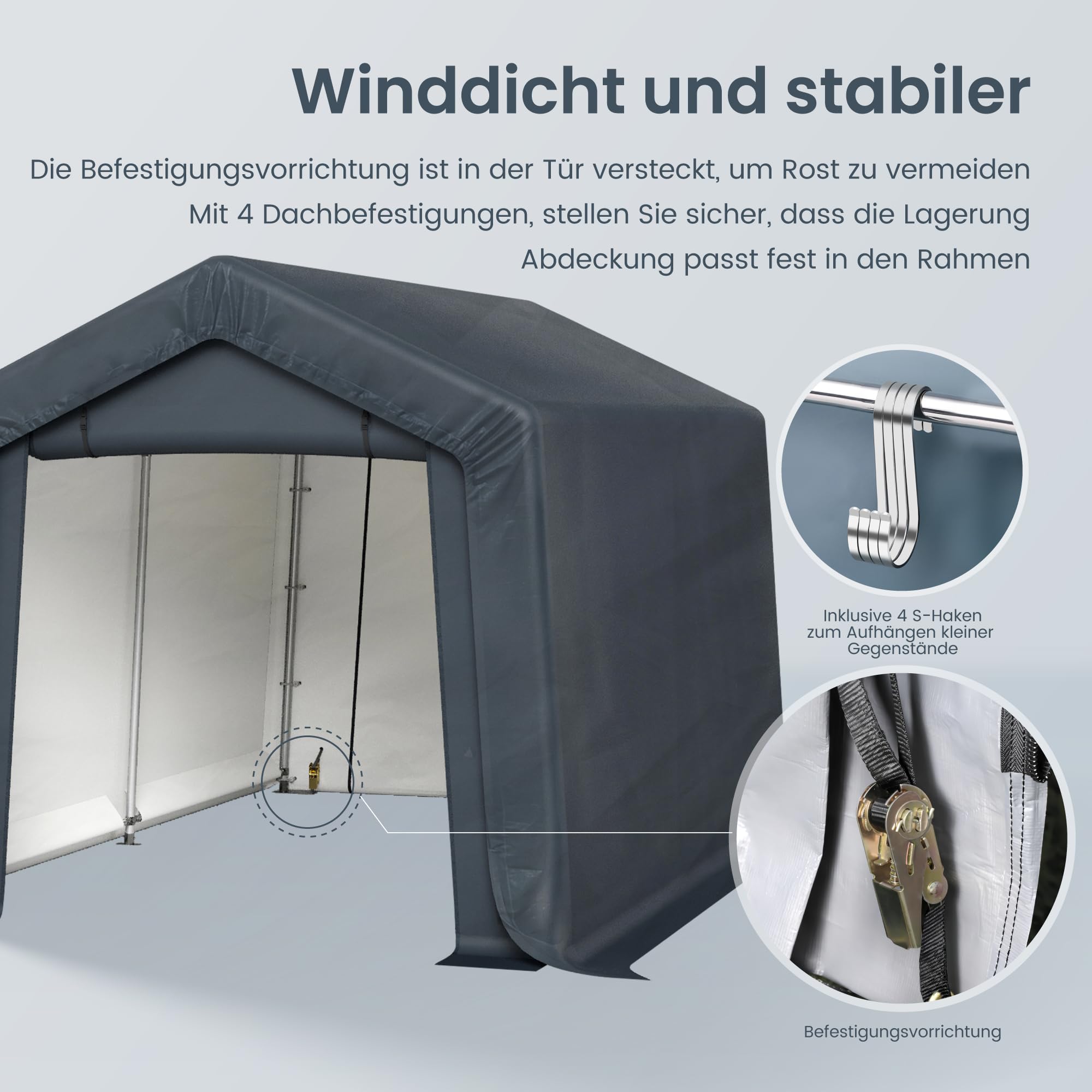 PHI VILLA Geräteschuppen Gartenhütte 240x370x220cm Grau Wetterschutz Shelter 2 Türen