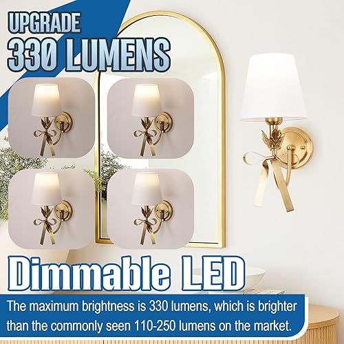 Miniatura 4 de Adust Juego de dos apliques de pared a pilas, apliques de pared de latón antiguo, con control remoto, bombilla LED recargable regulable, 3