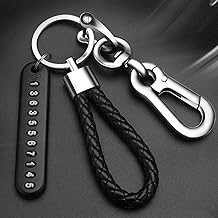 Anti-Lost Car Keychain with Phone Number Tag, Leather Braided Keyring, and Durable Metal Hook for Keys and Luggage