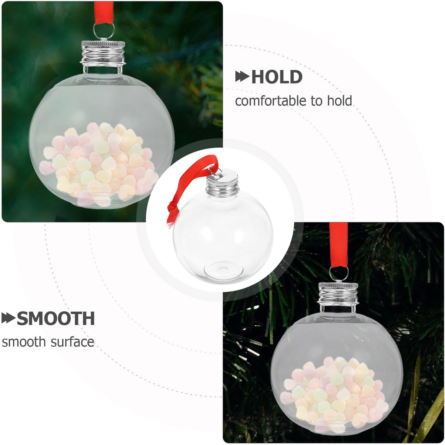 YARNOW 10pcs round Bulb Shape Candy Bottles 250ml Pet Plastic Bottles with Lids for Christmas Party Decoration and Candy Packaging