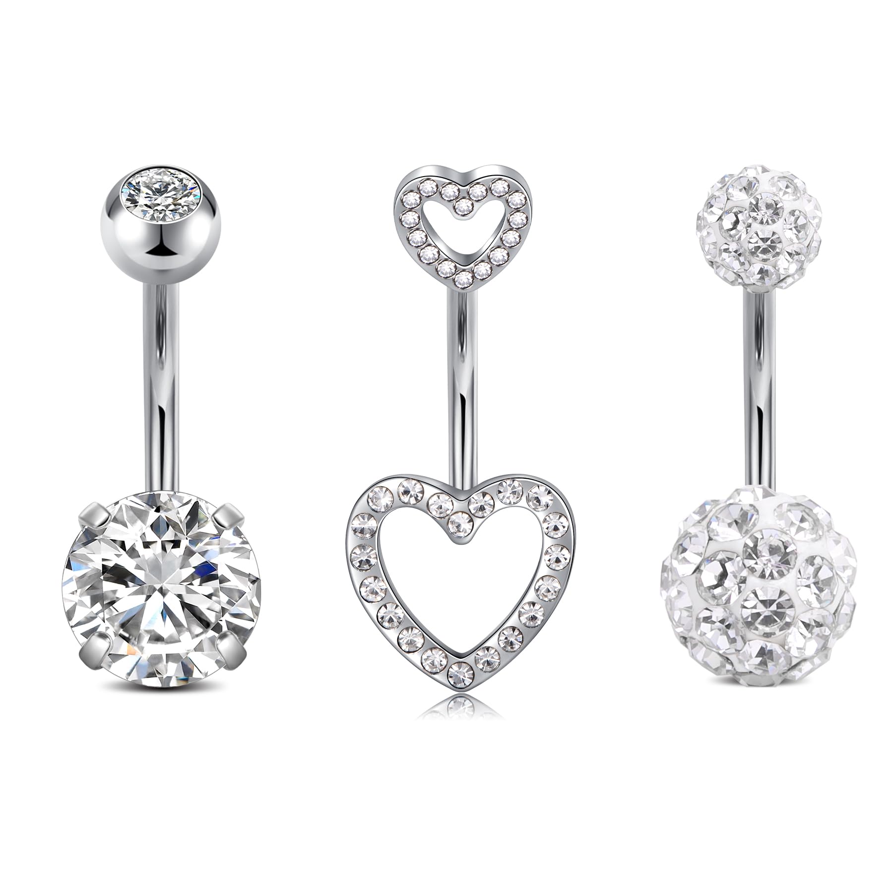 NIUSIMAN14G piercing ombligo,3 Piezas Corazón ombligo Piercing 8mm Oro Plata Bar Longitud Piercing joyería ombligo Piercing pequeños cristales Aro ombligo Piercing Barbell Set para Mujeres