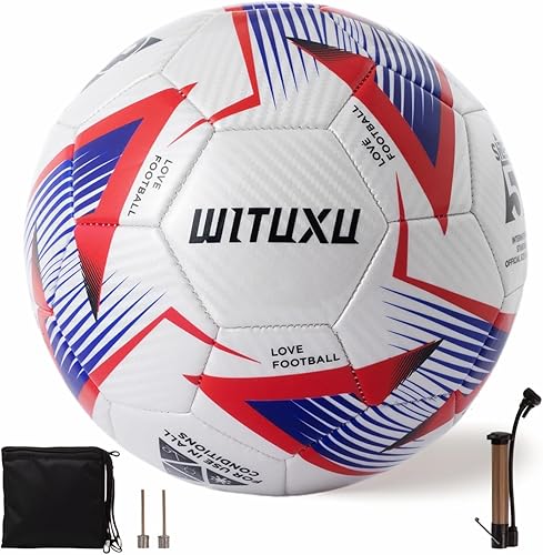 Balón de fútbol tamaño 5 Balón de fútbol profesional para partido y entrenamiento, cubierta de piel sintética con vejiga de goma engarzada, incluye