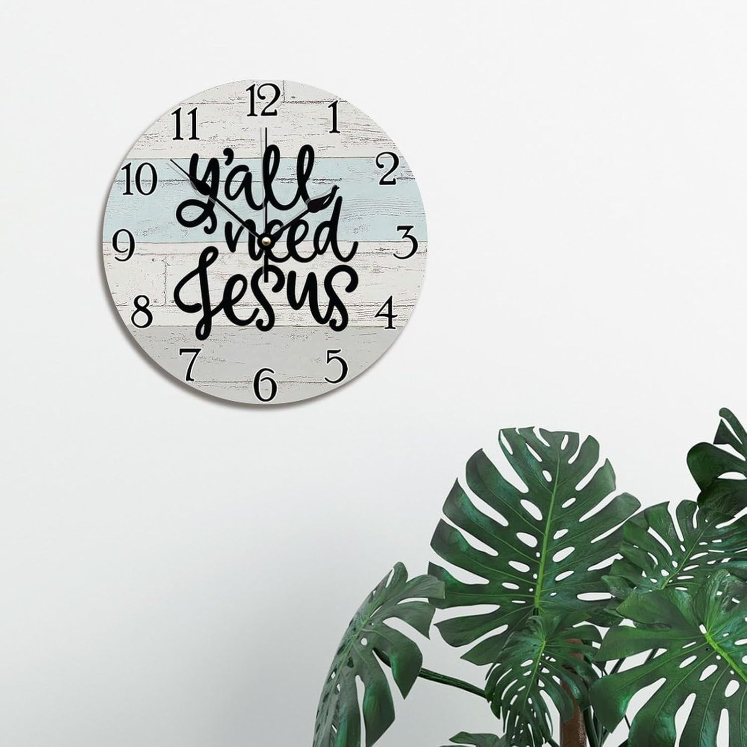 Yall Need Jesus Wall Clock Bible Verse Christian Large Wooden Wall Clocks Battery Operated 12 Inch Silent Jesus Quote Living Room Decor Gift for Man Woman Friend Anniversary