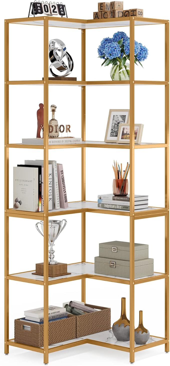 Amazon.com: LITTLE TREE 6-Tier Corner Bookshelf: Modern Tall L-Shaped ...