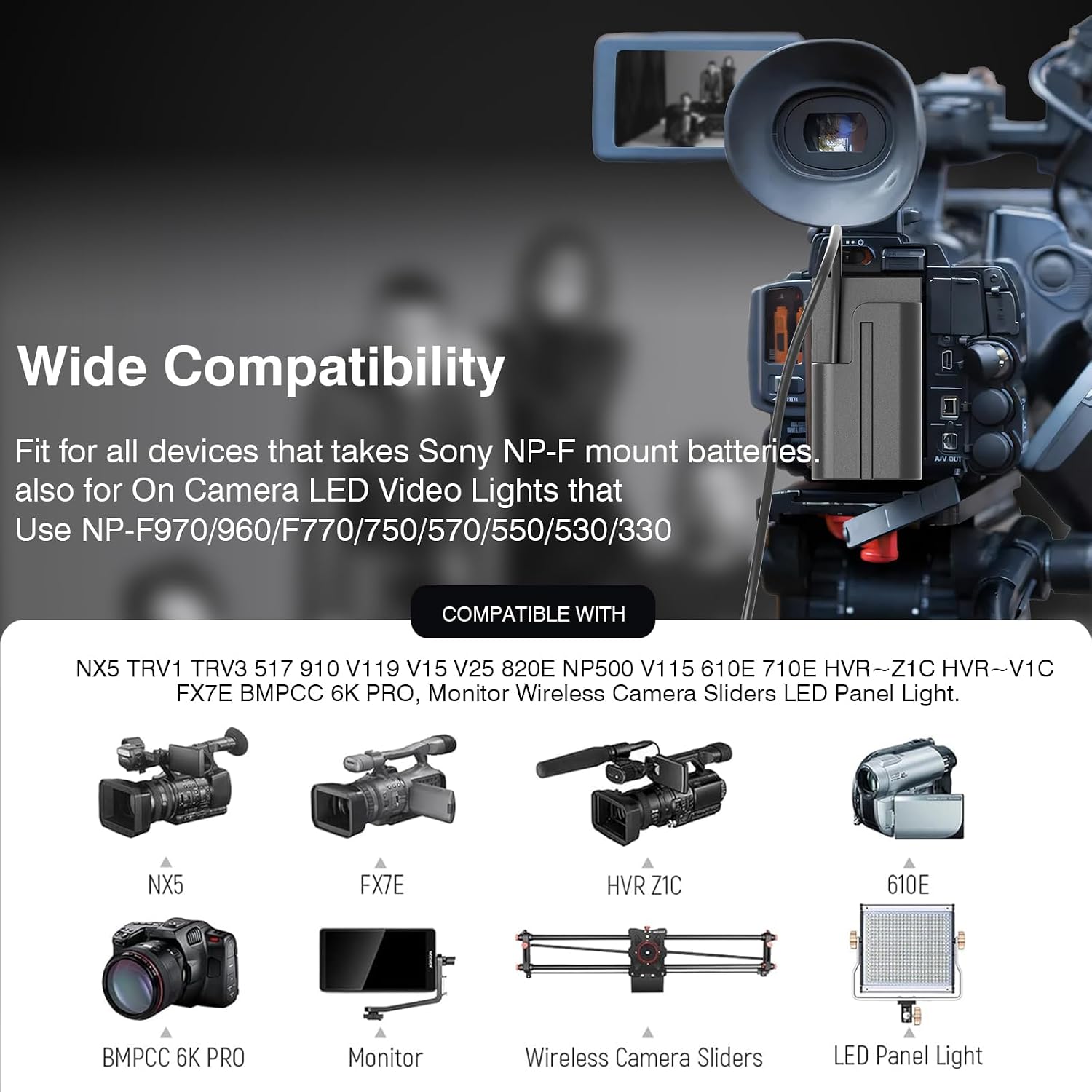 NP-F550 Dummy Battery AC Power Adapter Kit for Sony F550/770/570 NP-F970 CCD-SC55 TR516 TR716 TR818 TR910 TR917 Power Your Led Light and Feelword/Atomos Ninja V Monitor