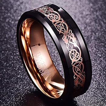 Amazon | NUNCAD メンズ 8mm ブラックとローズゴールド ケルトドラゴン 