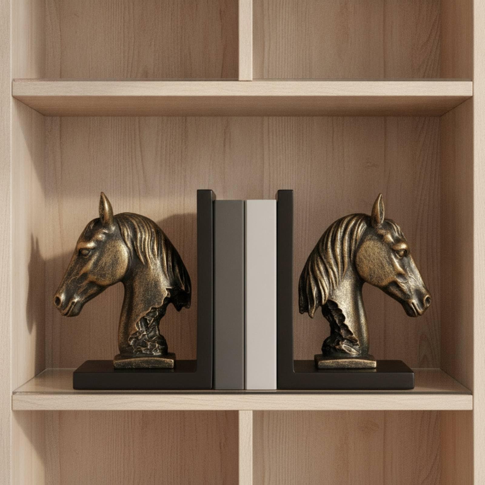 Serre-Livres Sculpture Résine Support Livre Presse-Livres L Maintien Vertical Organisation Étagère Adapté au Bureau Bibliothèque Étude, Noir