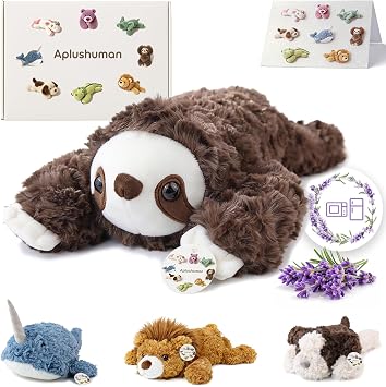 1.8 LB Brown Sloth Weighted Stuffed Animal | Microwavable Heatable & Coolable Heating Pad with Tourmaline Beads & Lavender | Long Lasting Cozy Warmth Plush Toy | Includes Gift Box & Greeting Card