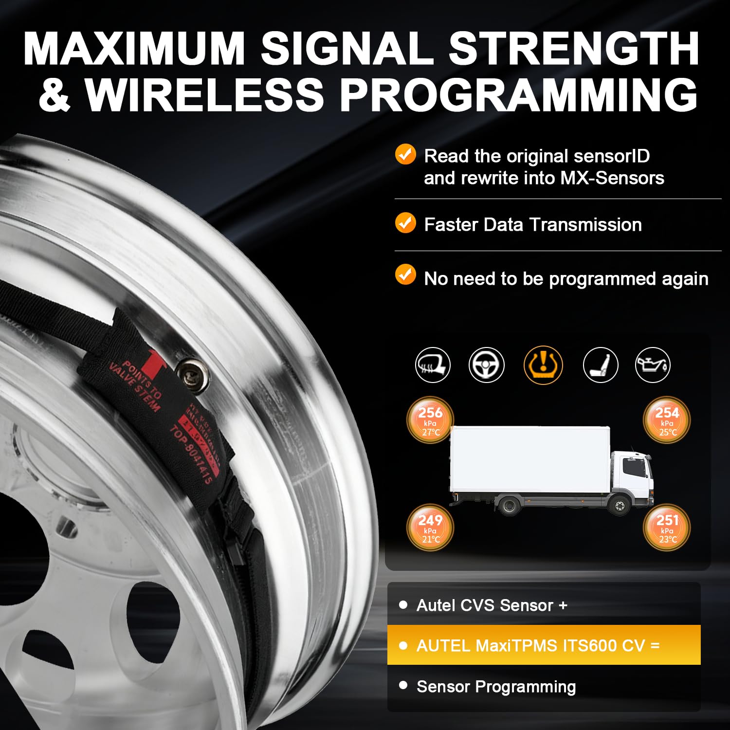 Autel CVS-A01 Fabric-Banded R14-17.5 Programmable CV TPMS Sensor 433MHZ Work with MaxiTPMS ITS600 CV Programmable Universal TPMS Sensor Designed for Commercial Vehicles