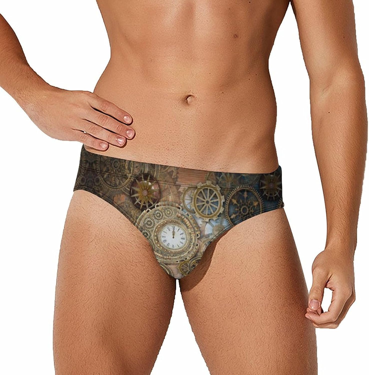 Retro Steampunk Clocks And Gears Men's Brief Swimsuit Swimming Trunks Swimwear Beach Shorts Boxers XL