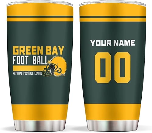 Miniatura 3 de Green Bay - Vaso personalizado de 20 onzas con tapas y pajilla, taza de café de viaje personalizada, vasos aislados, regalo de fútbol para hombres,