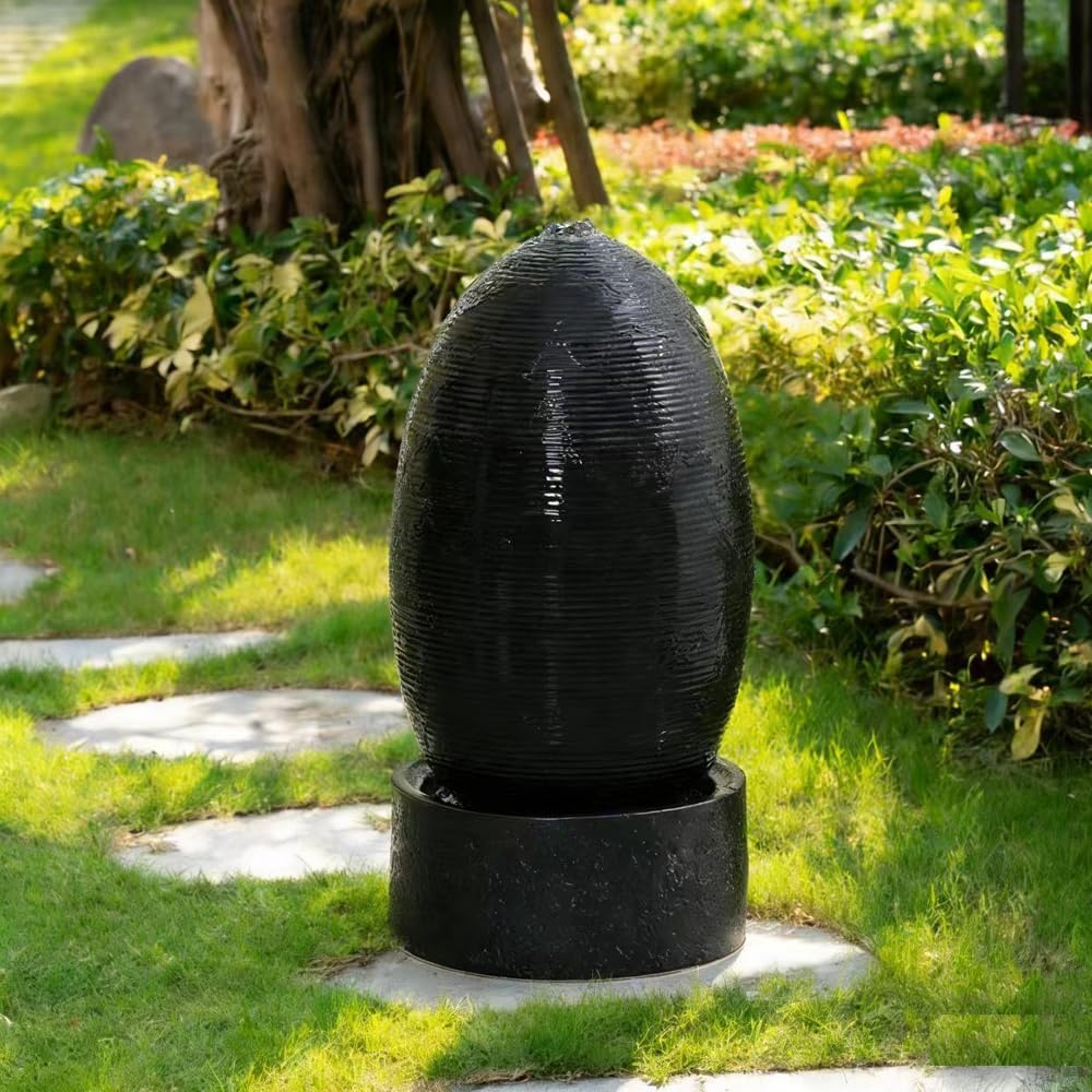 Ceramic Outdoor and Garden Fountain Home Decoration Waterfall Water Feature (Egg 12 INCH White)