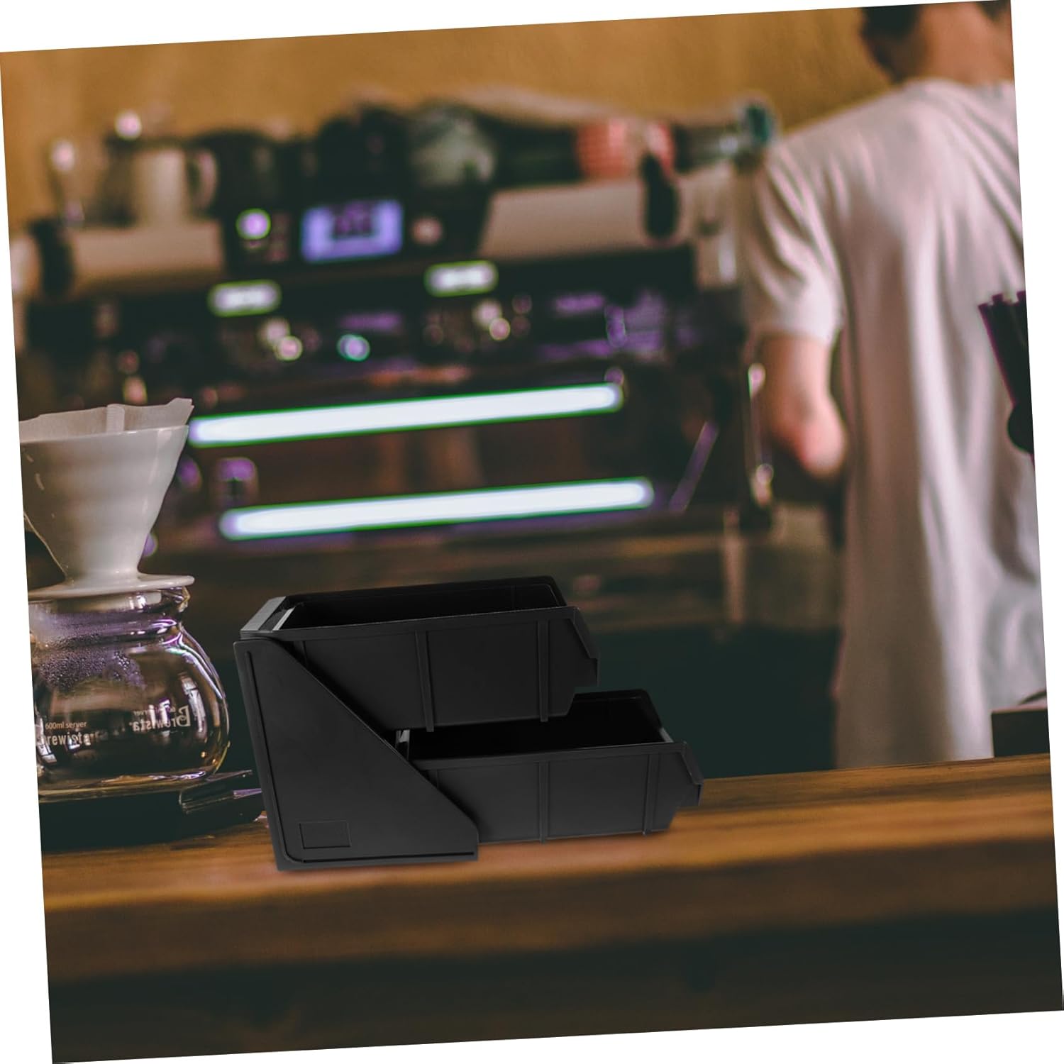 Plastic Coffee Station Organizer for Countertop Condiments and Tea Bags Coffee Bar Storage Box with Two Compartments Easy Clean Plastic Holder for Home Cafe Milk Tea Shop and Bar