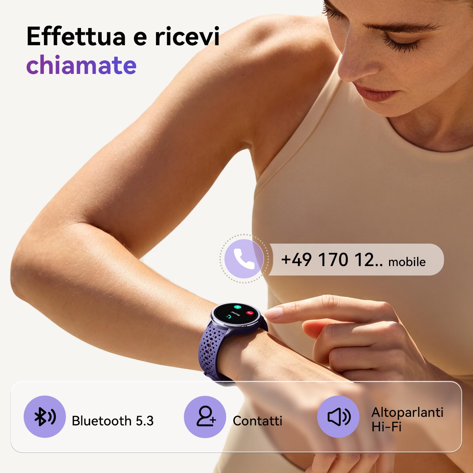 Smartwatch Donna 1.27'' Orologio Uomo Rotondo con 2 Cinturini,120+ Modalità Sportive, Corsi di Ginnastica 3ATM Monitoraggio Salute e Sonno Contapassi Fitness Watch per Samsung/Android/iPhone Viola
