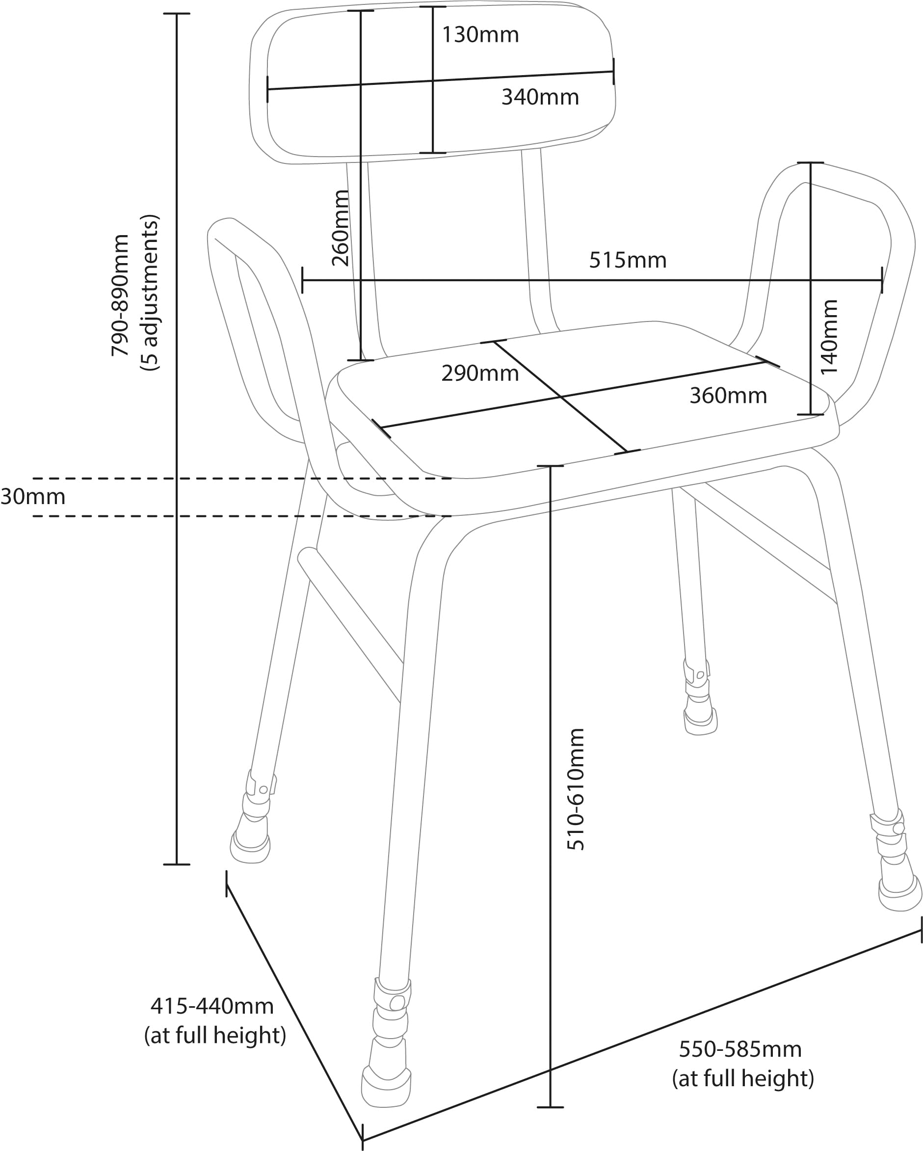 Aidapt Taburete Multiusos para posarse. Configuración 4 en 1, cómodo Asiento y Respaldo Acolchados, Altura Ajustable, Montaje de Pasador de Empuje, se envía en Embalaje Plano, no Necesita