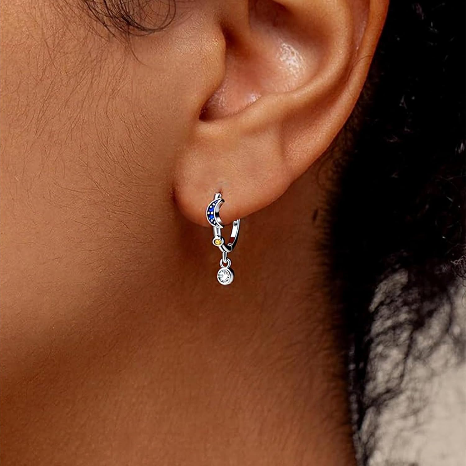 S925 Sterling Silver Huggie Hoop Earrings for Women, CZ Celestial Star Moon & Leaf Butterfly Styles, Dangle/Stud Hoop Earrings, Hypoallergenic Earrings for Sensitive Ears, Gift Box Included - Image 2