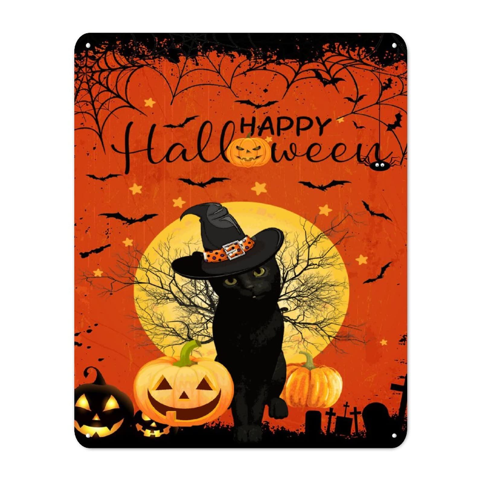 Panneau en métal Halloween sorcière et chat idéal pour sublimer votre porche