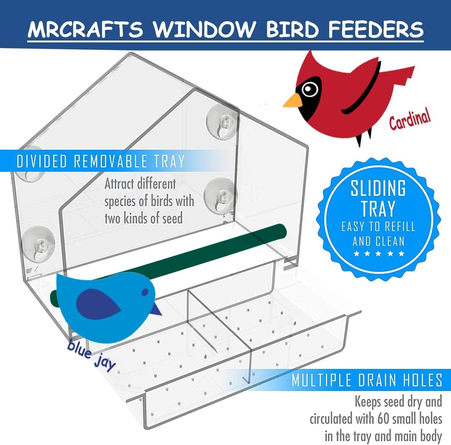 Mrcrafts Samll Window Bird Feeder for Outside, with Strong Suction Cups, Fits for Cardinals, Finches, Chickadees etc