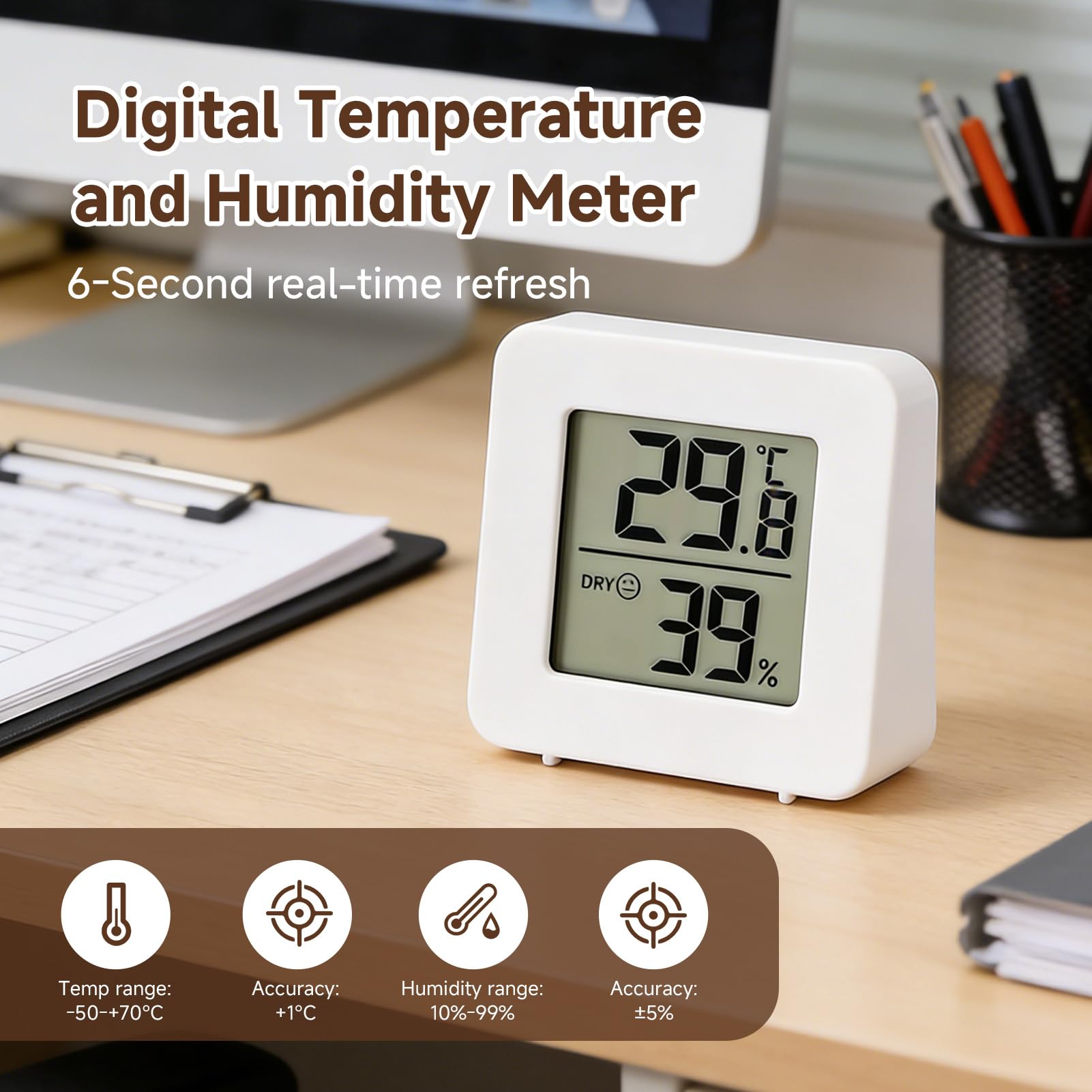 Lot de 4 petits thermomètres et hygromètres numériques d'intérieur - Moniteur de température/thermomètre d'intérieur