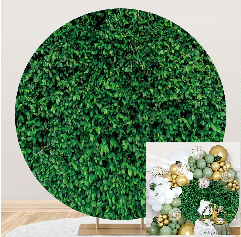 Leowefowa Green Leaves Round Backdrop Cover 6.5ft Grass Backdrop Greenery Circle Backdrop Stand Cover Safari Baby Shower Gender Reveal Bridal Shower Wedding Anniversary Party Supplies Photo Booth