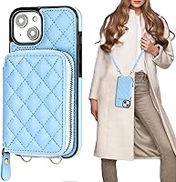 Vista 17 de Bocasal Funda tipo cartera cruzada para iPhone 14, con bloqueo RFID, de piel sintética, con cremallera, funda tipo cartera con función atril