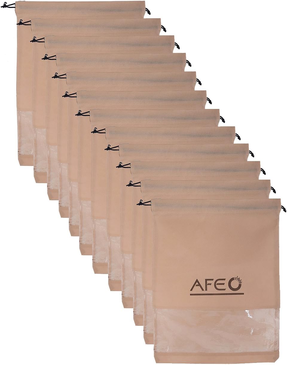AFEO Fabric Shoe Bags (Set of 6) (Transparent & Beige_GR-PVC-BEIGE_12)