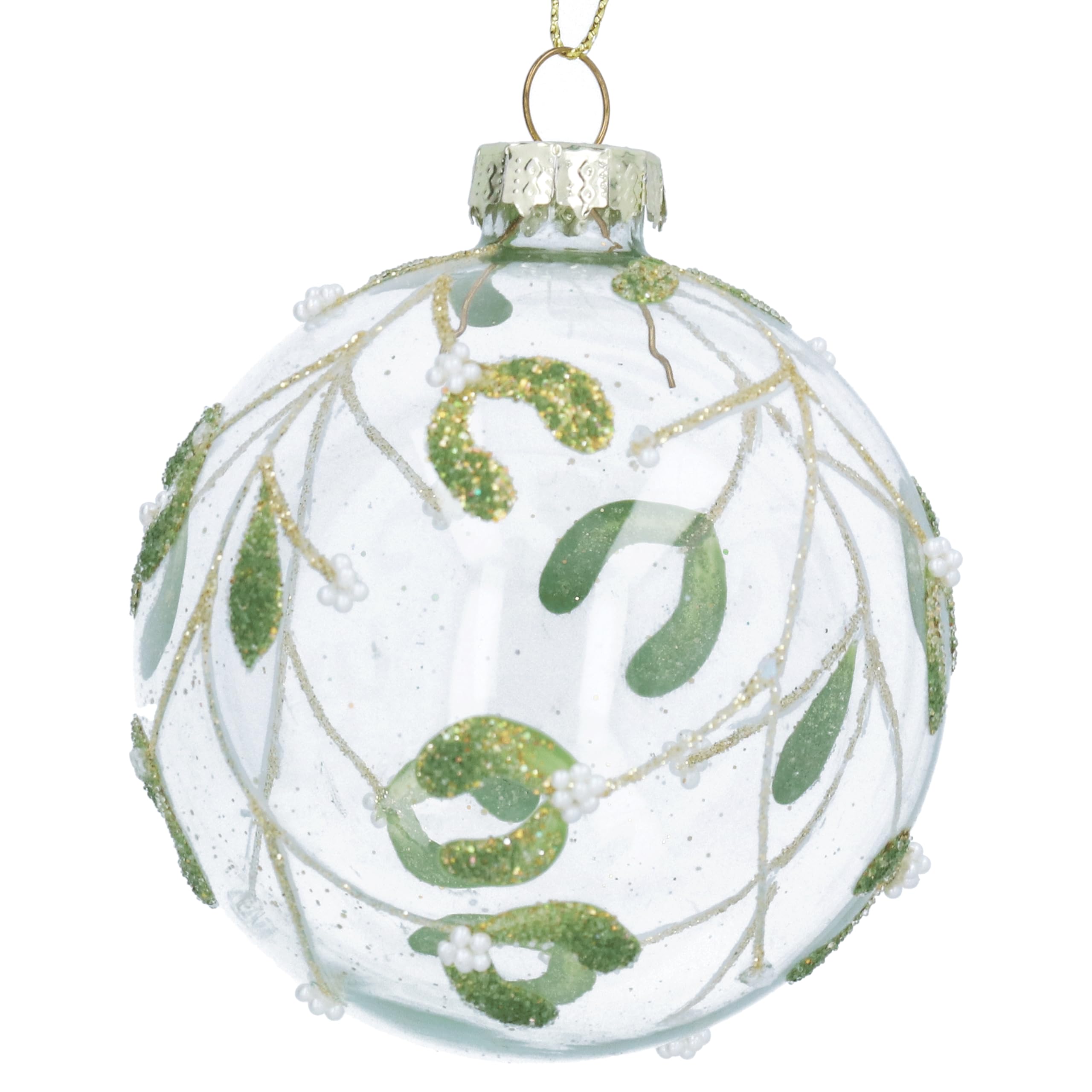 Gisela Graham Clear Glass Bauble, Mistletoe Design, 8Cm