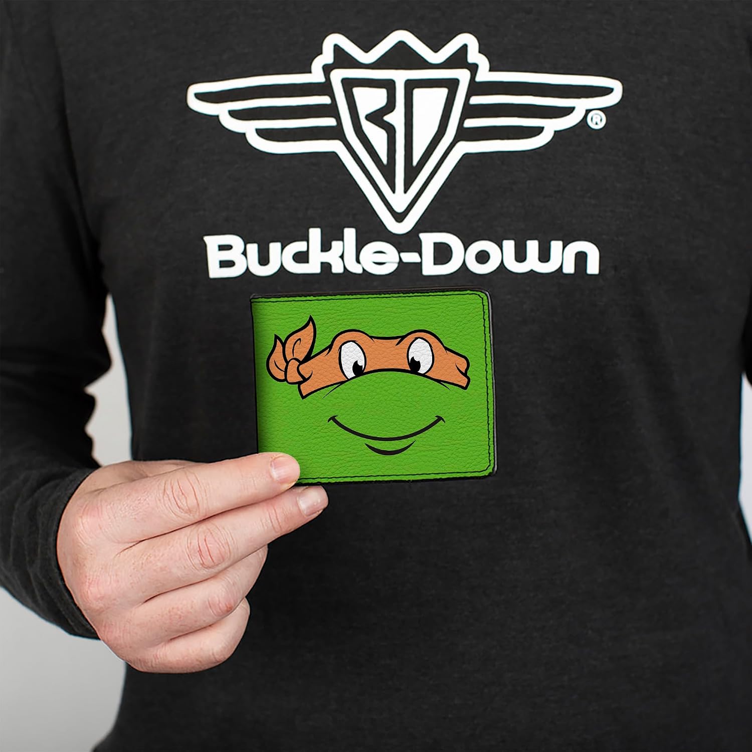Wallet Bifold PU Classic TMNT Michaelangelo Face Close Up Green Orange