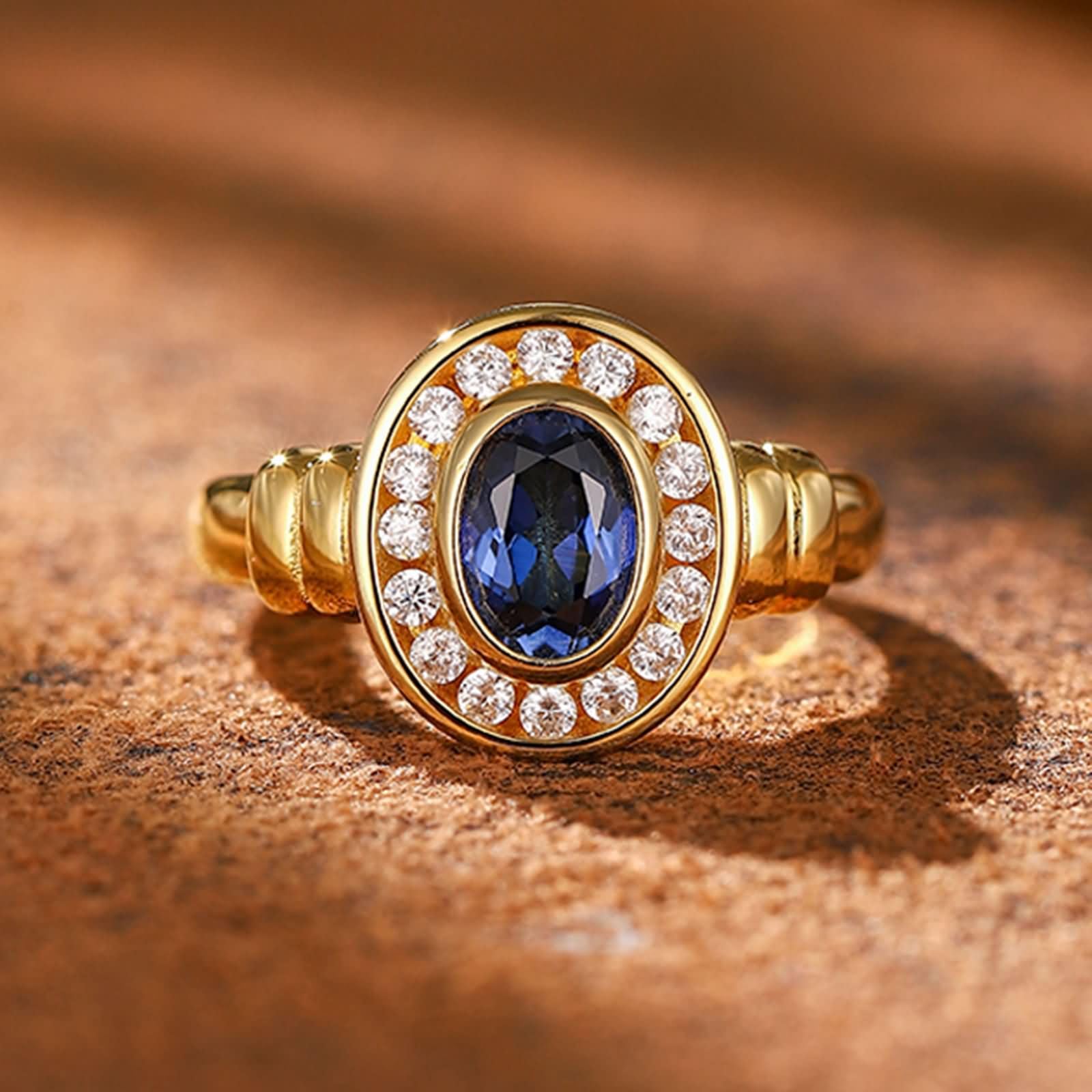 Anillos Promesa Oro Amarillo Mujer 9K / 14K / 18K, Oval con Zafiro de 1,2 ct y Moissanita, Anillo Oro Azul Boda Mujer