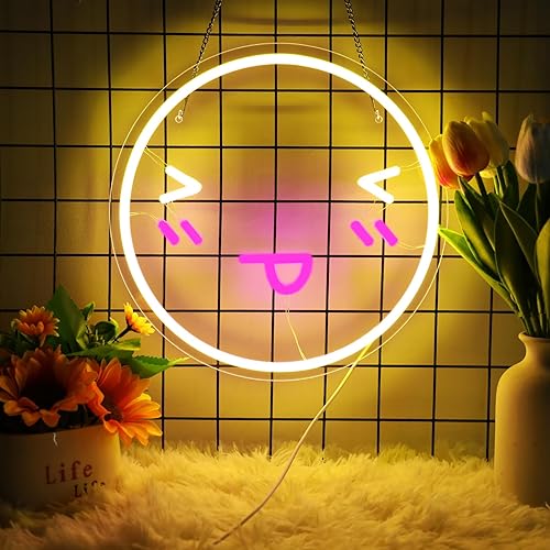 Miniatura 1 de Letrero de neón de cara sonriente, letrero de neón regulable para decoración del hogar, luces LED de neón, decoración de pared, letrero de neón