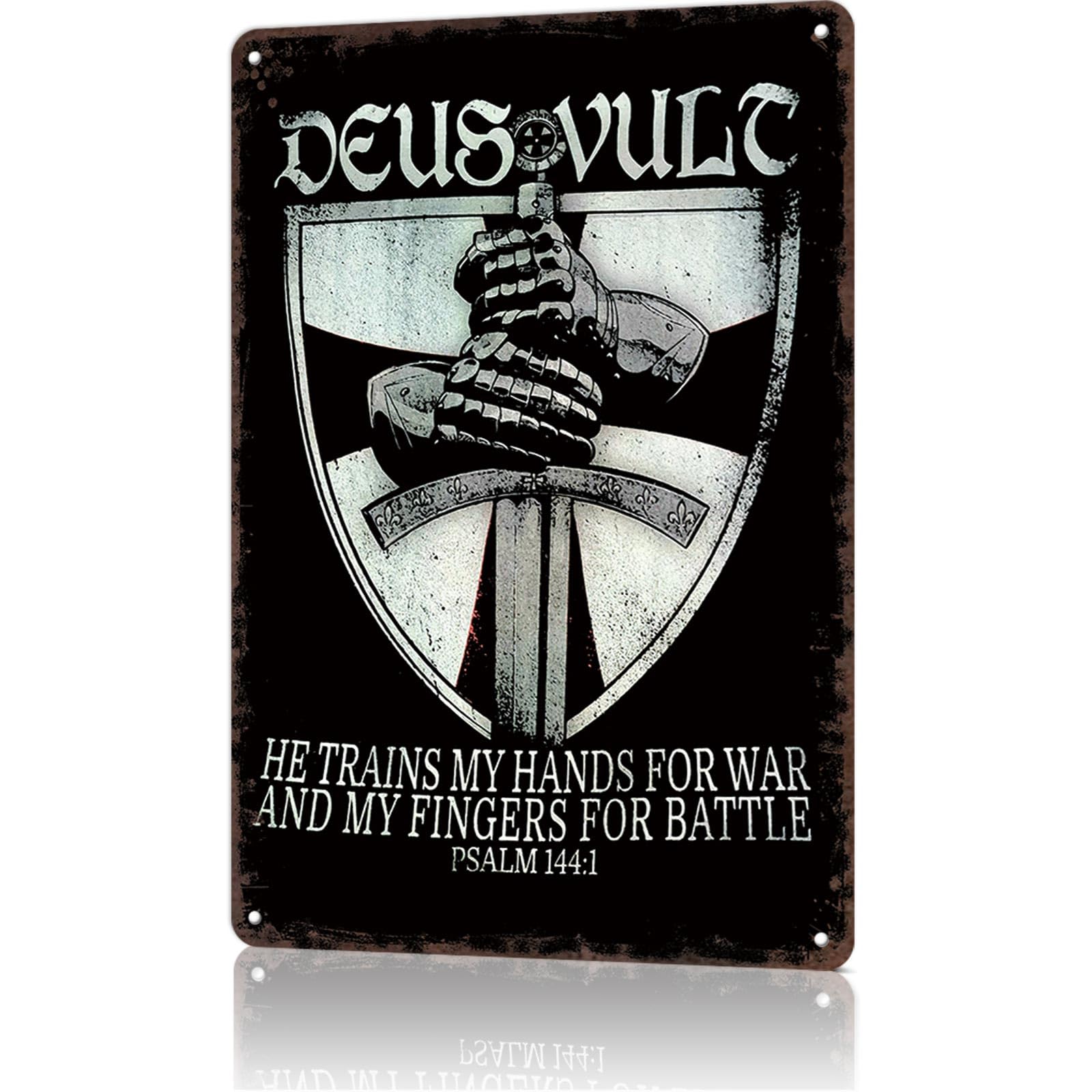 KWQDOZF Funny Metal Sign Deus Vult Quote Vintage Tin Signs Poster For Home Room Bedroom Office Decor 8x12inch