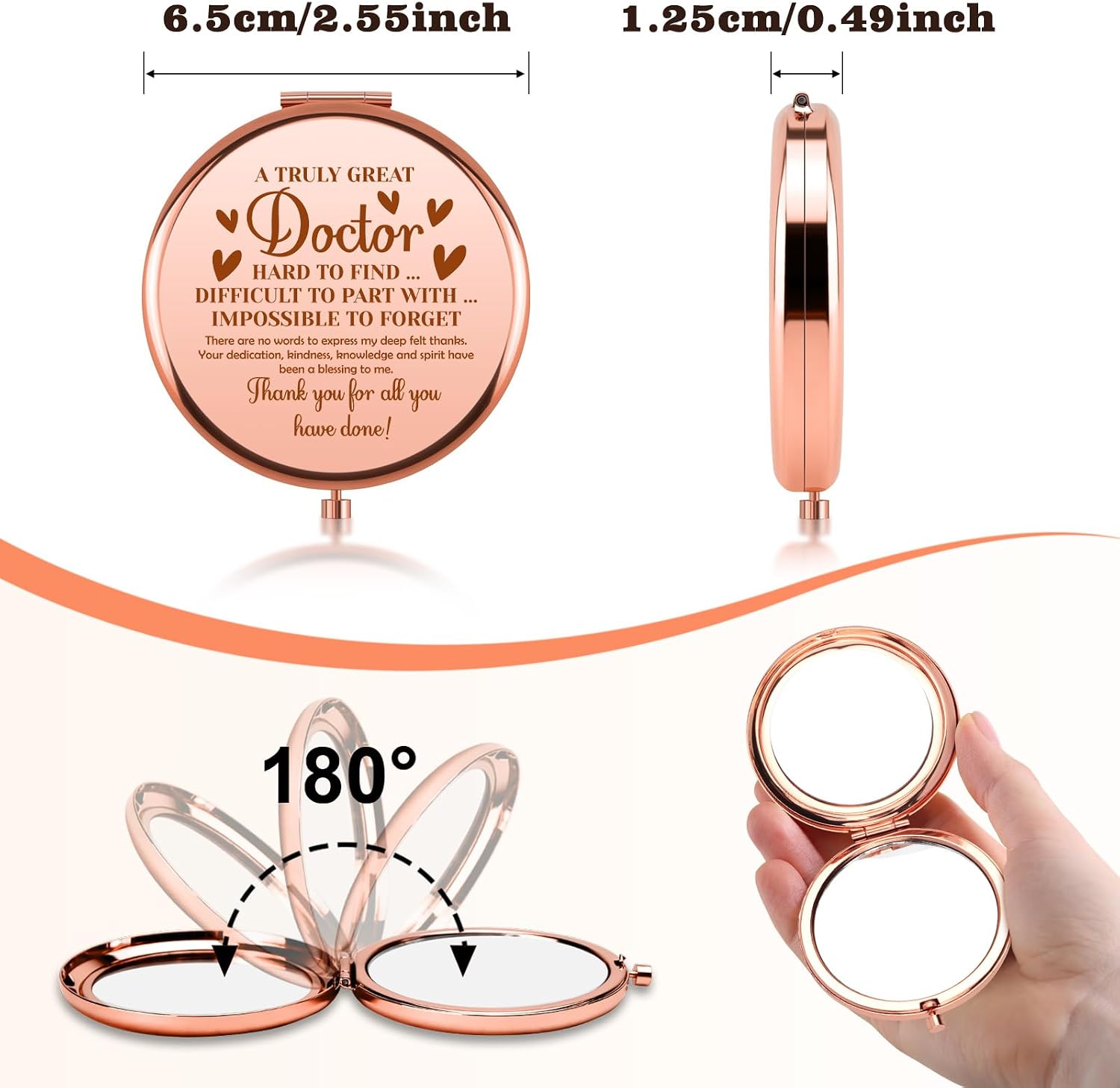 Doctor Thank You Gifts for Women Compact Mirror Appreciation Gift for Doctors Medical Students Graduation Gift Birthday Retirement Inspirational Gifts for Doctors from Patients Folding Makeup Mirror image 4