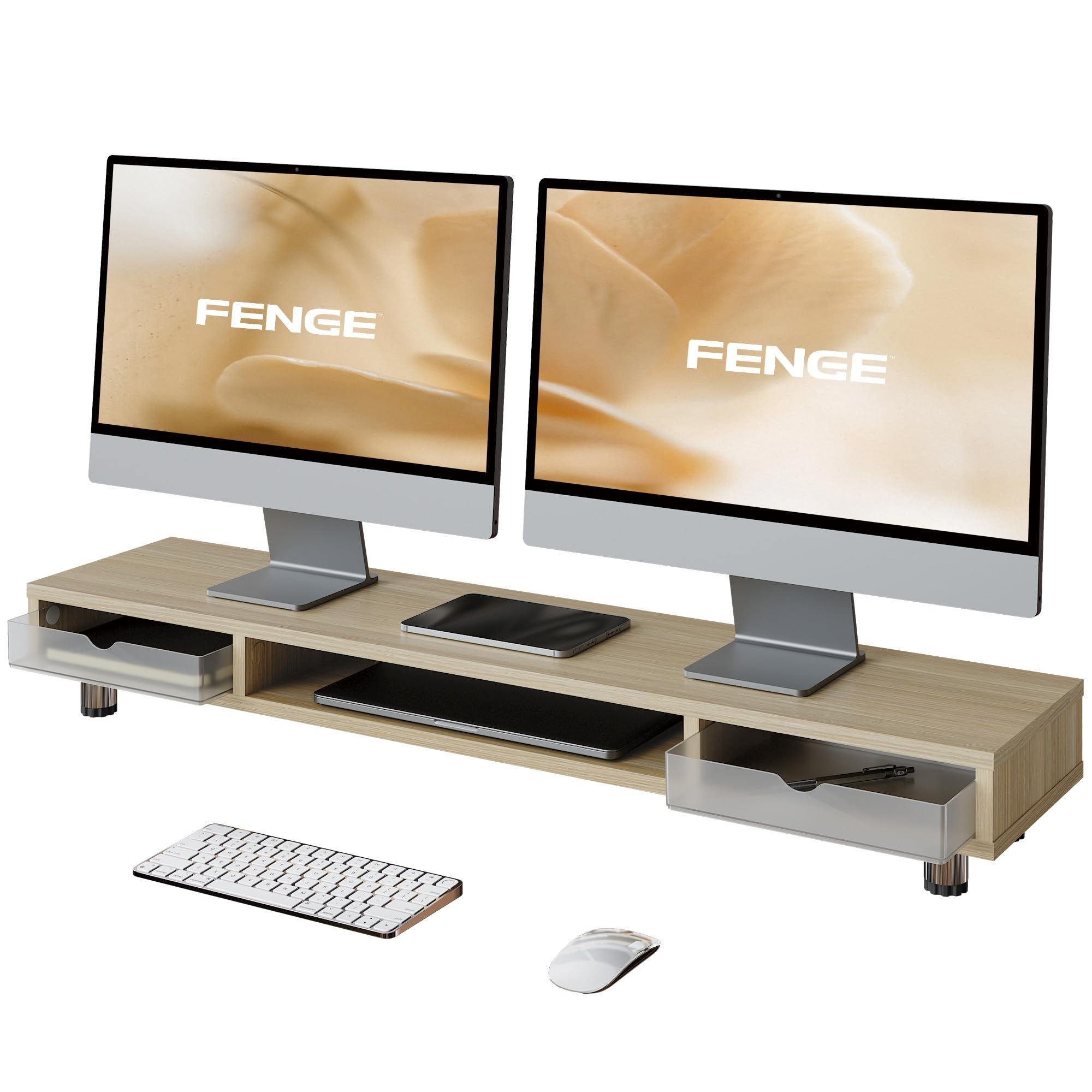 Fenge Supporto per Monitor, Rialzo Regolabile, 108cm, Rovere
