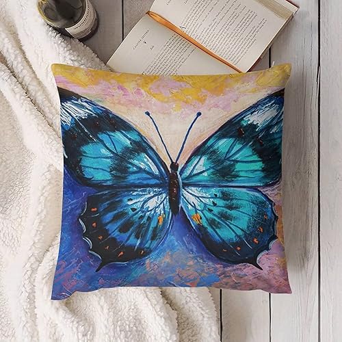 Miniatura 4 de Fundas de almohada para dormitorio, hermosa mariposa tropical en teñido anudado, 18 x 18 pulgadas, juego pequeño de 4 fundas de cojín