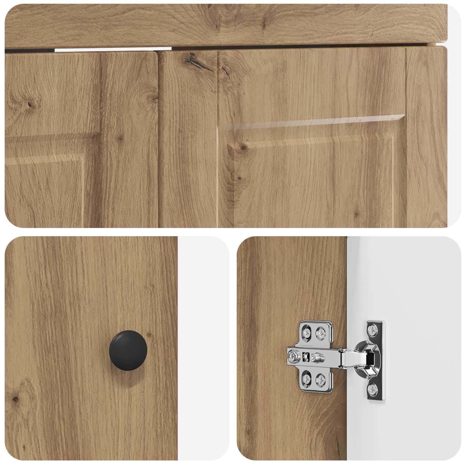 Mobile sottolavabo in rovere Artisan, 56 x 37,5 x 81 cm, in legno, con ante a pendente, maniglie a bottoni, nero, 1 set per bagno