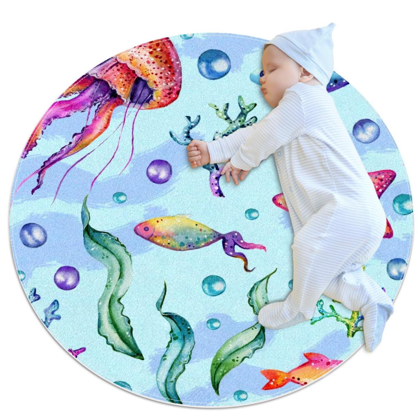 Tapis de salle de bain méduse antidérapant pour chambre et salon rond