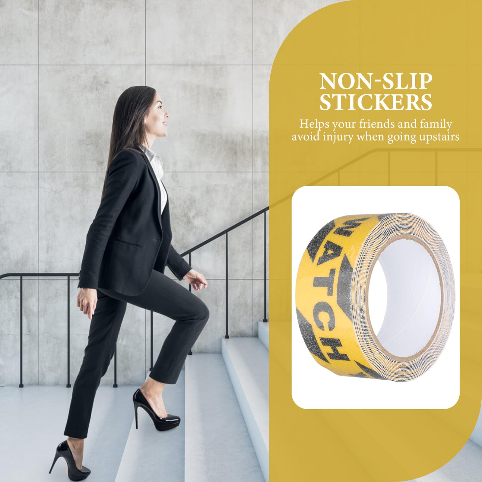KOMBIUDA 2 Rollen Rutschfestes Warnband mit Watch Your Step aufdruck Stark Haftendes Anti rutsch klebeband für Treppen Böden und Rampen Abriebfestes Sicherheitsband mit Auffälliger