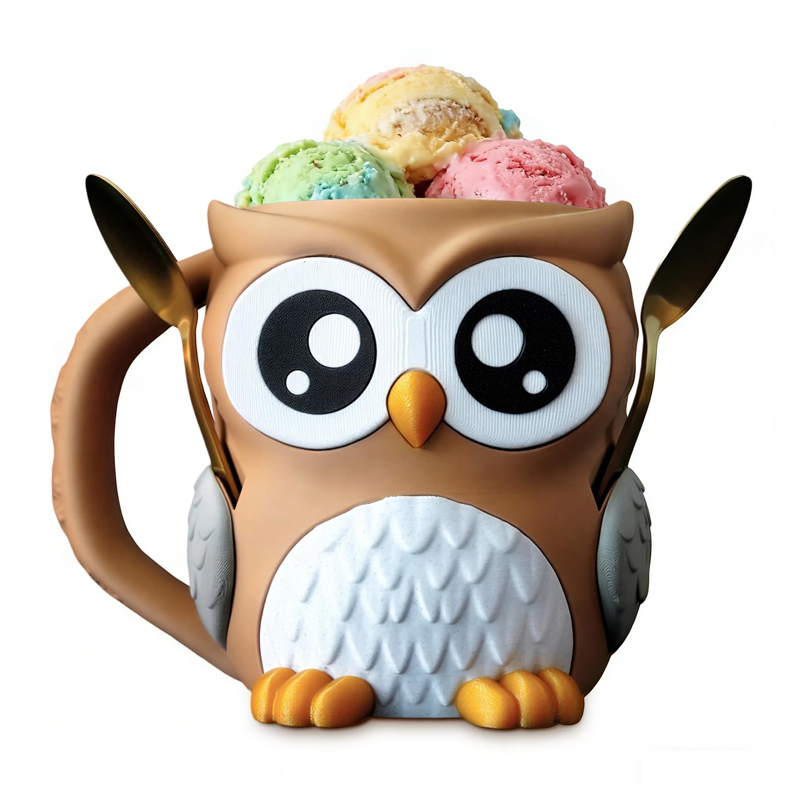 Komergave Eule Ice Cream Holder, Ice Cream Pint Holder mit 2 Löffeln, Niedlicher Eisbecher Halter Eisbecherhalter für Zuhause, Picknick, Party, Camping, Geschenk für Eisbärenliebhaber