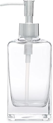 Miniatura 10 de Rail19 Casa - Dispensador de jabón cuadrado de vidrio con bomba de metal, 12 onzas (latón antiguo)