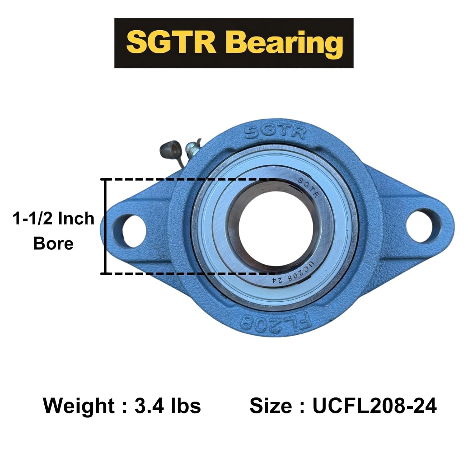 2 Pack Premium UCFL208-24 Two Bolt Flange Pillow Block Bearing, Heavy Duty Industrial Grade,1-1/2" inch Bore, Super Protective Seal, Self-Alignment, Chrome Steel & Solid Cast Iron Bearing Units