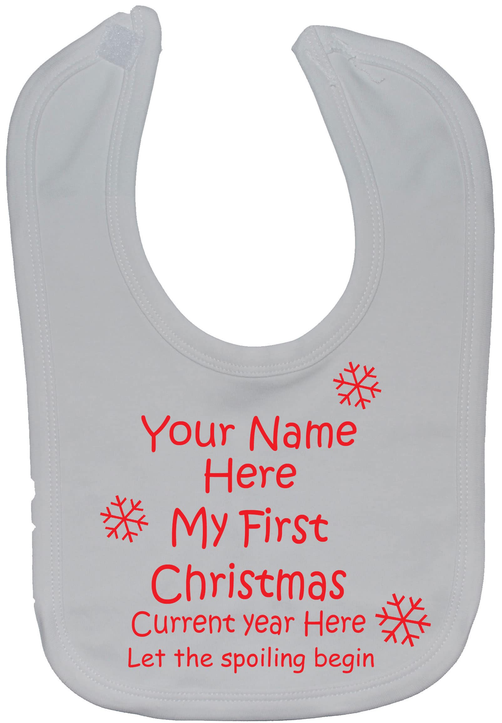 Acce Products My First Christmas Personalised Name & Year Baby Feeding Bib Touch Attach 0 to approx 3 Years - White