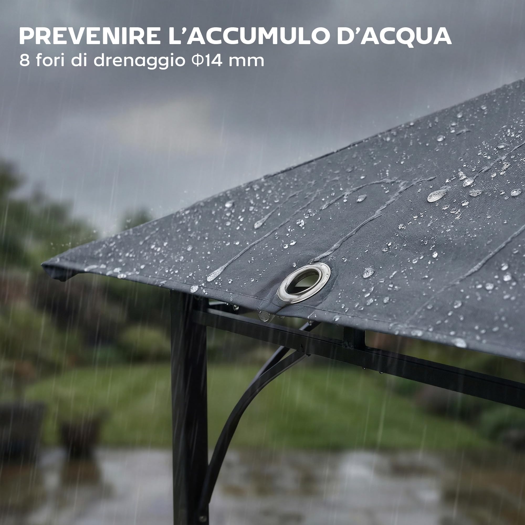 Outsunny Gazebo da Giardino 3.2x3.2 m con Tetto Estensibile, Gazebo da Esterno con Doppio Tetto Ventilato, Fori di Drenaggio in Metallo, per Giardino Balcone Feste Patio, UV30+, Grigio Scuro