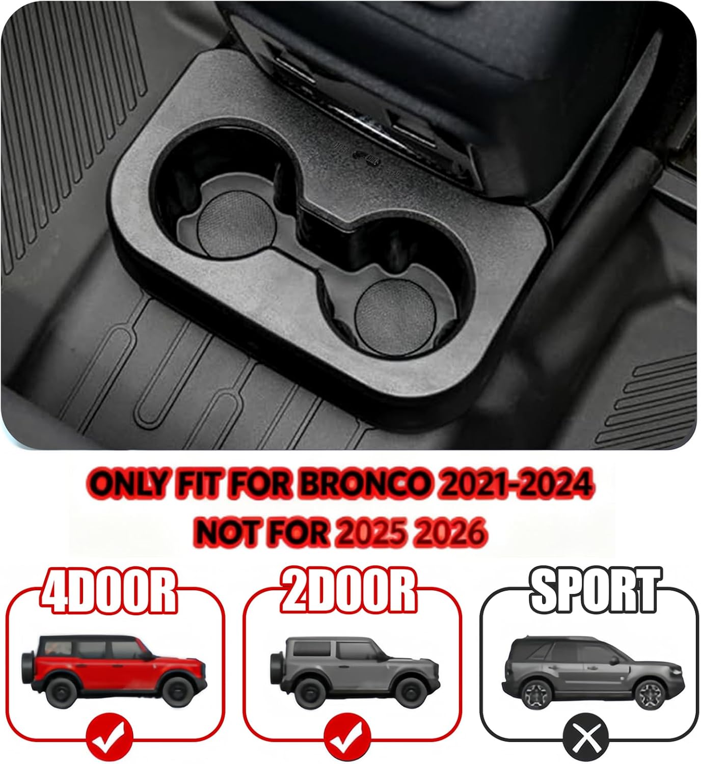Cup Holder Expander for Ford Bronco 2021-2024 2/4 Door Dual Adjustable Rear Seat Multifunctional Storage Organizer Inserts for Bronco Car Interior Accessories (Not for 2025 and Sport)