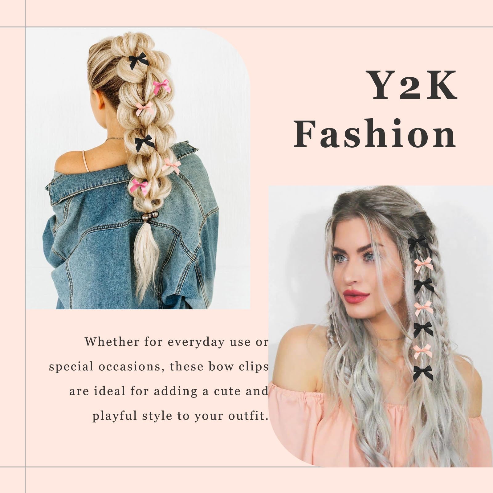 30 fermagli per capelli con fiocco in 3 colori, mini fiocchi per capelli kawaii, fermagli per capelli in raso nero rosa, accessori per capelli per donne e ragazze