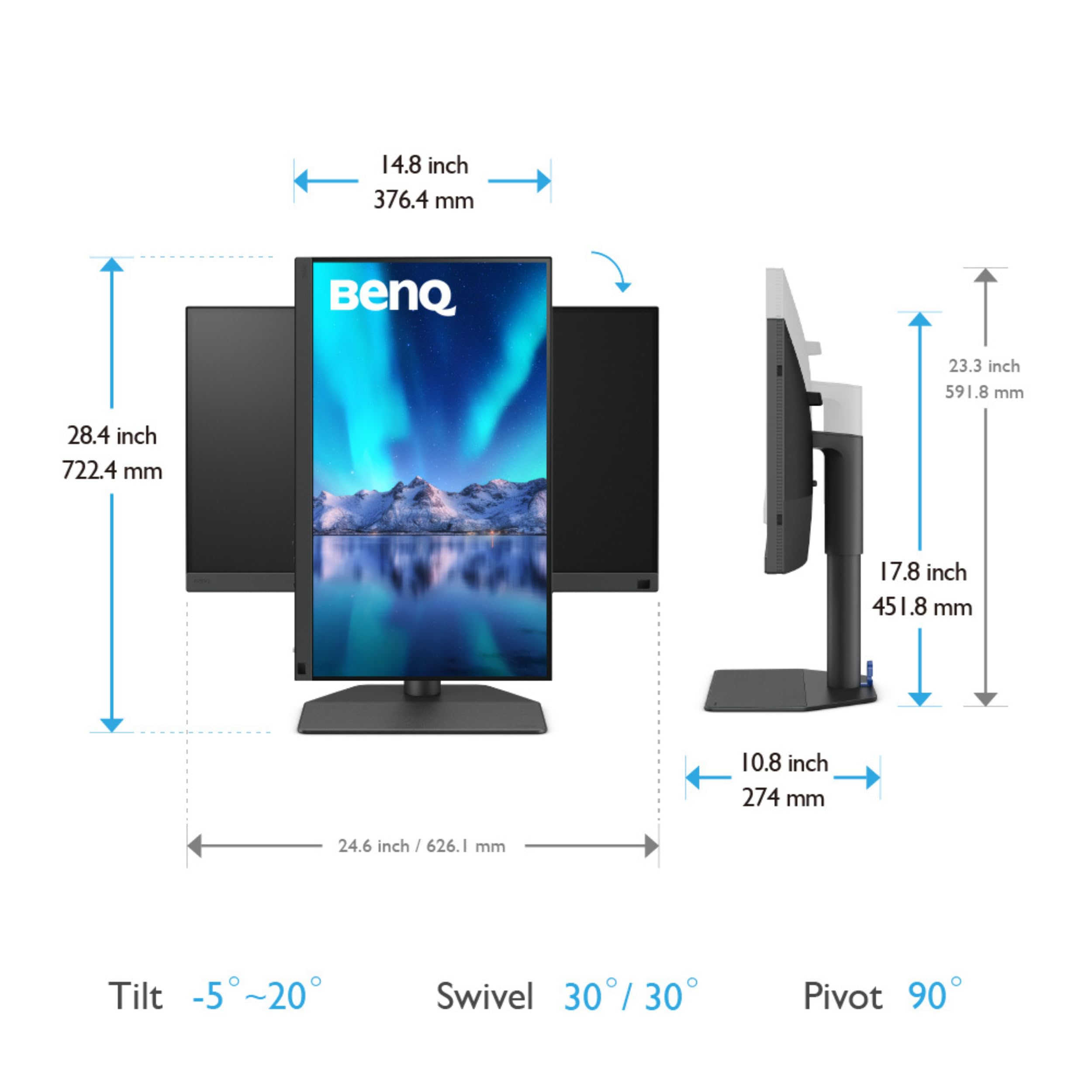 BenQ SW272Q Monitor Photographer (AQcolor Technology, 27 pollici, 2K, AdobeRGB/DCI-P3/Display P3, USB-C, HDR)