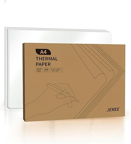 Papel de impresora térmica A4, 8.27 x 11.69 pulgadas, 200 hojas, papel de fax, compatible con PeriPage A40, M08F, MT810 y otras impresoras