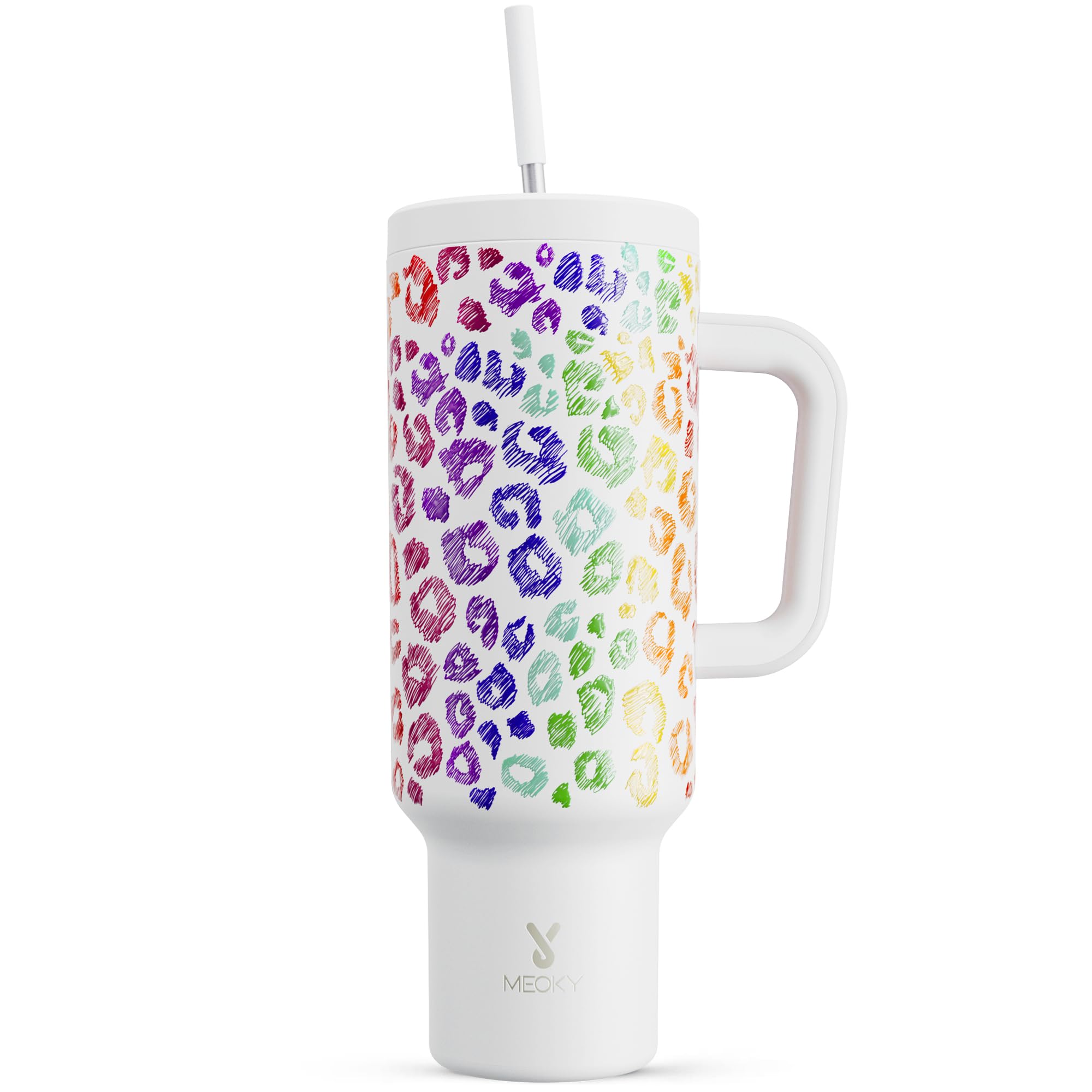 Meoky 50 oz Tumbler with Handle, Tumbler with Lid and Straw, Insulated Stainless Steel Travel Mug, 100% Leak-proof, Keeps Cold for 36 Hours or Hot for 12 Hours (Kiss)