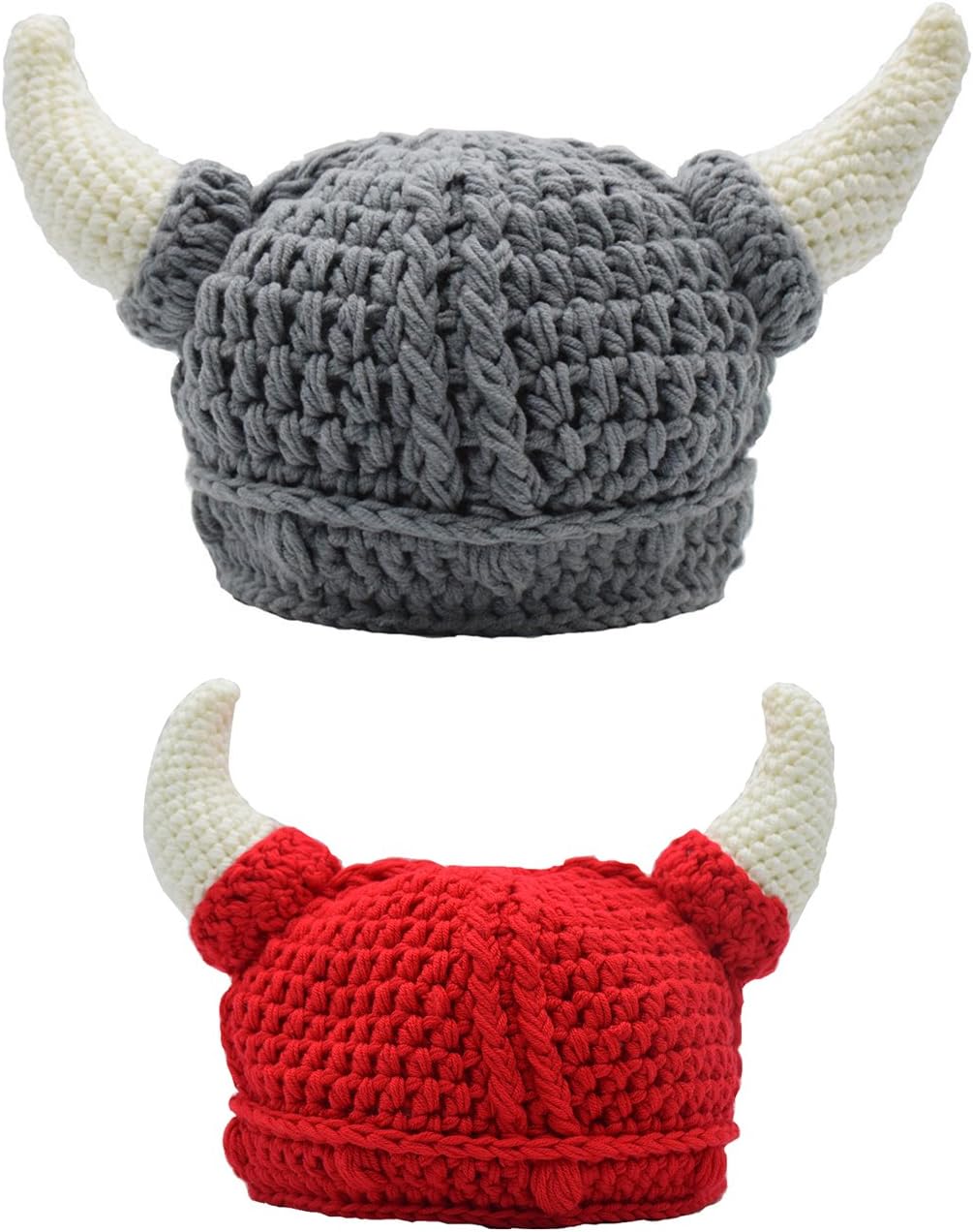 Baby Infant and Parent Hat Toddler Knit Viking Beanie Crochet Handmade Cap Baby Photography Props (Toddler & Parent, Grey & Red)